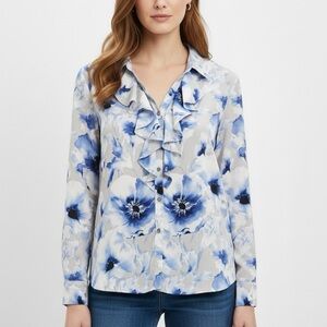 Calvin Klein, Watercolor Floral Ruffle Front Blouse, Size XL (NWOT)